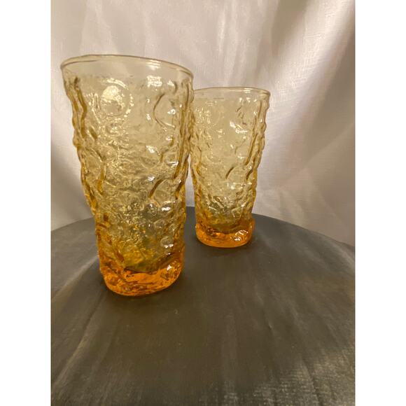 MCM TWO Anchor Hocking Lido Milano Amber Gold 12 oz 5.50 inch Drink Glasses VGUC - Picture 2 of 14